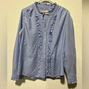 LOFT  Ruffled Long Sleeve Button Up Blouse Sz M
